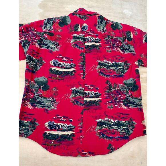 Vintage Bushwacker Forest Graphic Collared Button Down Sz S Made In USA - Picture 7 of 8